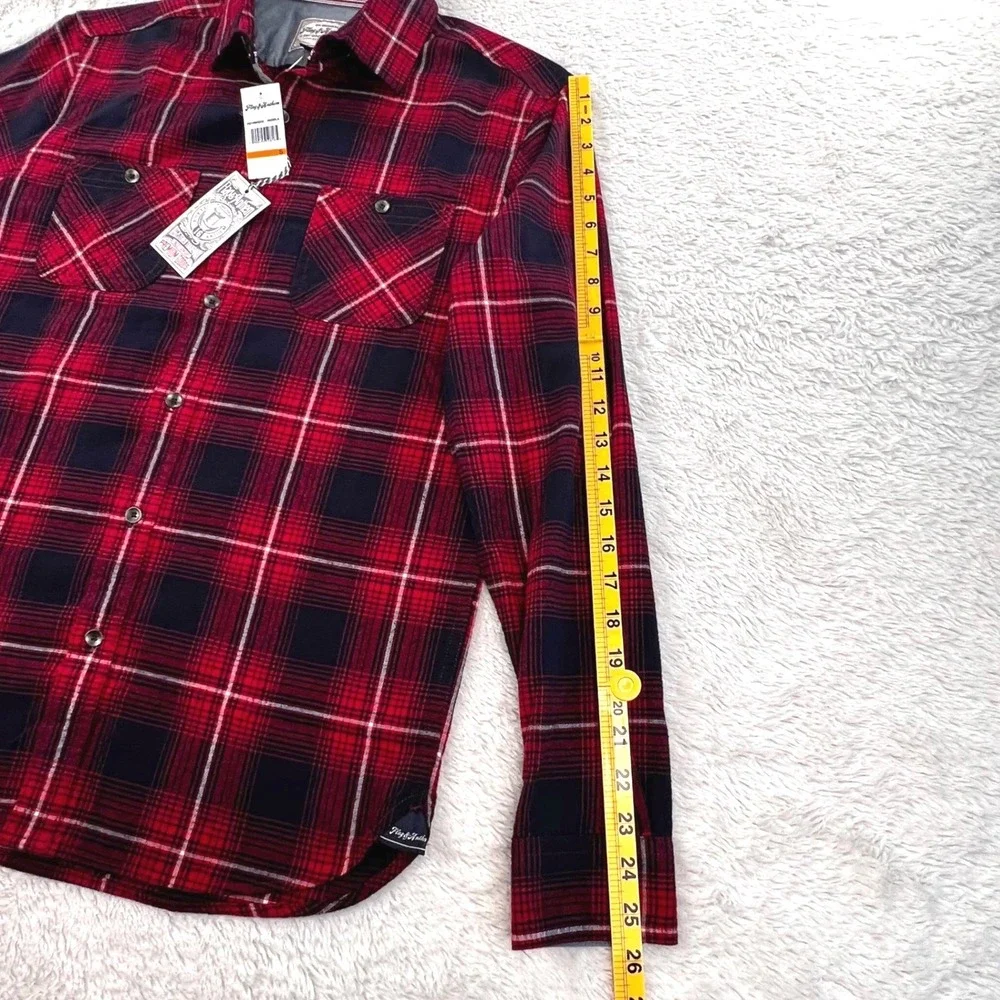 Flag & Anthem Plaid Flannel Shirt Men's SMALL Red Navy Blue Cotton HO19WS232 NWT